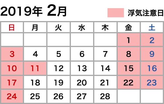 浮気注意カレンダー 2019年2月