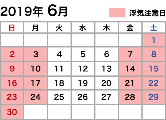 浮気注意カレンダー 2019年6月