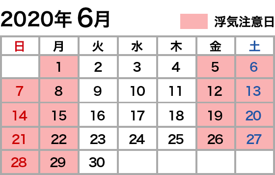 浮気注意カレンダー 2019年6月