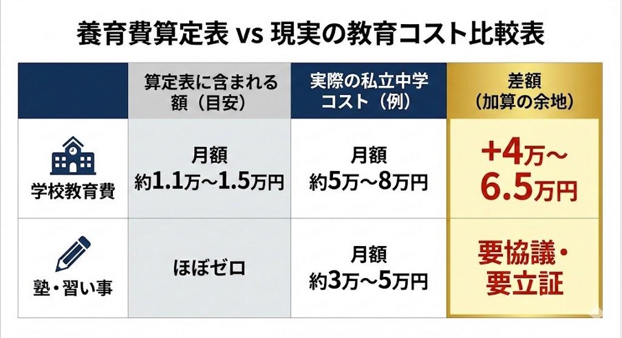 【比較表】養育費算定表 vs 現実の教育コスト