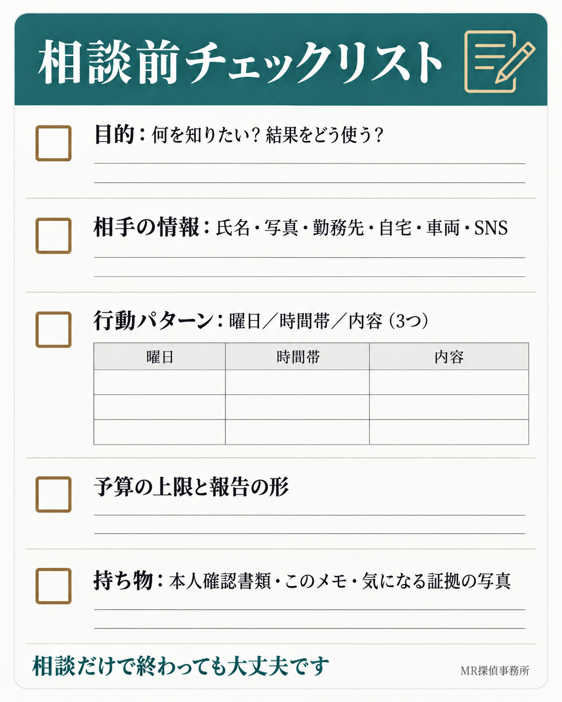 相談前チェックリスト